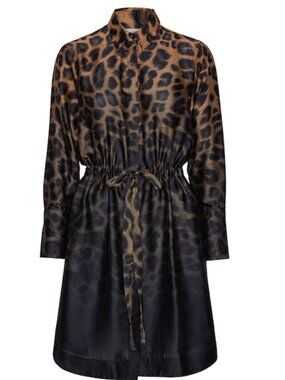 Karmamia Nakita Leopard Print Satin Dress Belted Shirt Dress NWT Size Small
